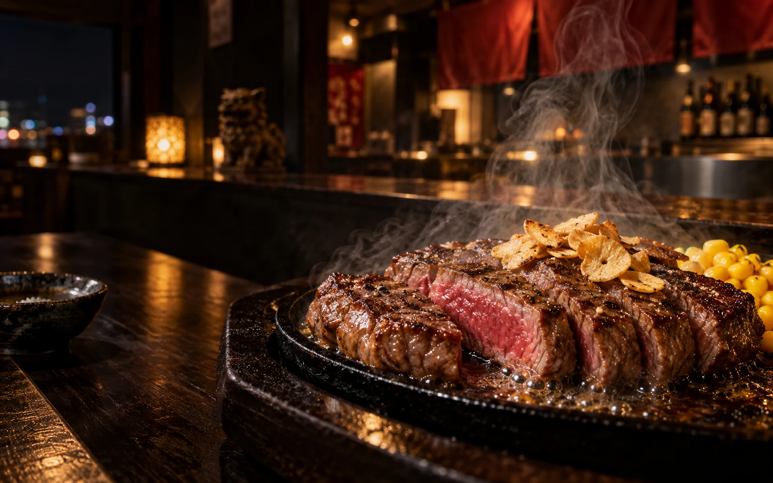 Steak panas di atas cast iron